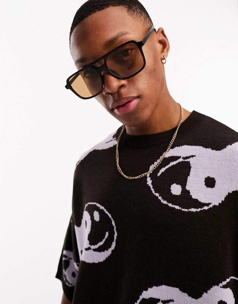 ASOS ASOS DESIGN knitted co-ord t-shirt in ying yang print in brown 3
