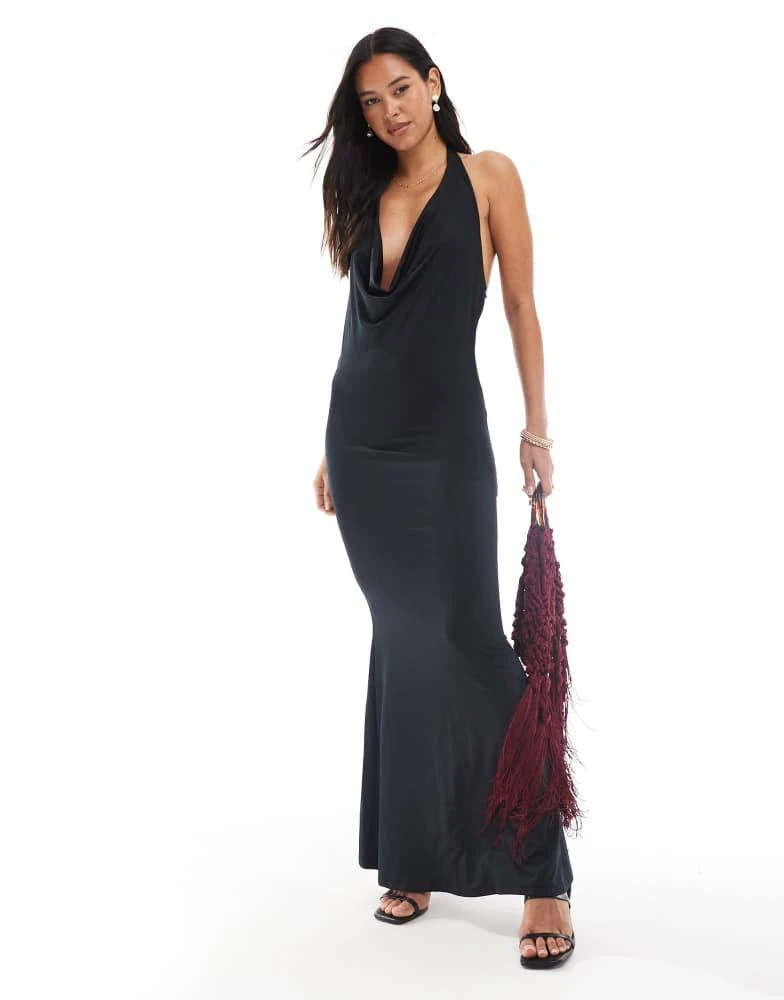 black halter mermaid prom dress Black Halter Sleeveless Applique Tulle Mermaid Formal Dresses – Dbrbridal main image 1