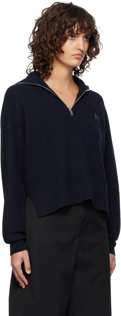 Maison Kitsune Navy Bold Fox Head Patch Half Zip Ribbed Sweater 2