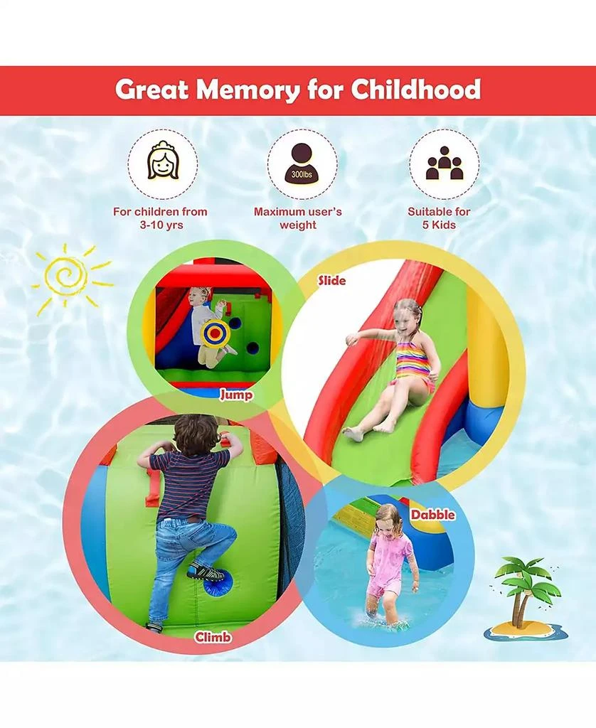 Slickblue Inflatable Water Slide Jumper Bounce House with Ocean Balls Fun Outdoor Playset for Kids 6