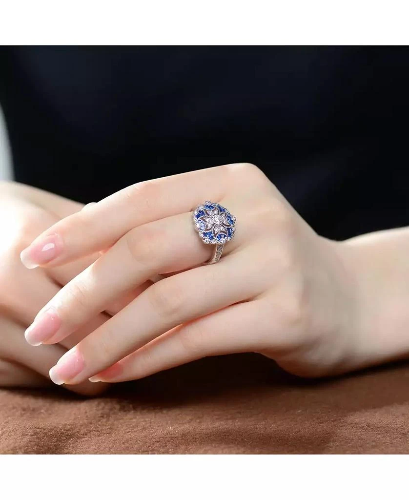 Genevive Sterling Silver Baguette and Round Cubic Zirconia Coctail Ring 2