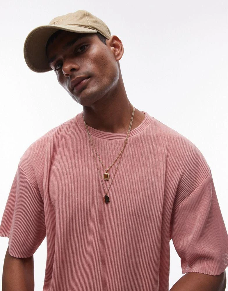 Topman Topman oversize fit slub plisse t-shirt in pink