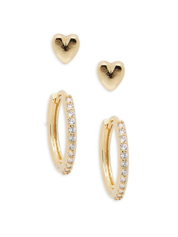 AVA & AIDEN Set Of 2 12K Goldplated & Cubic Zirconia Hoops & Studs Earrings Set