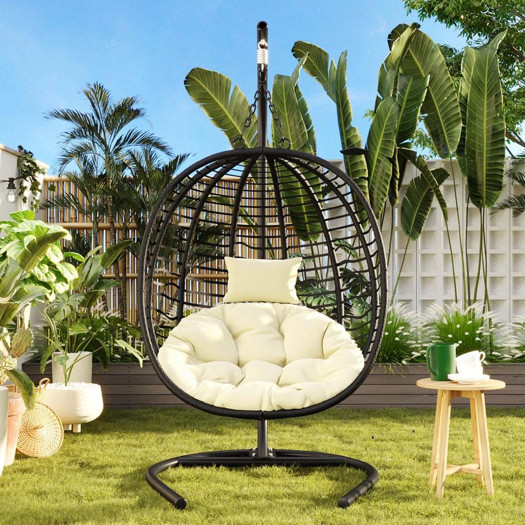 Streamdale Furniture Streamdale Folding Egg Chair with Stand, Indoor/Outdoor Wicker Hammock Swing Chair 2