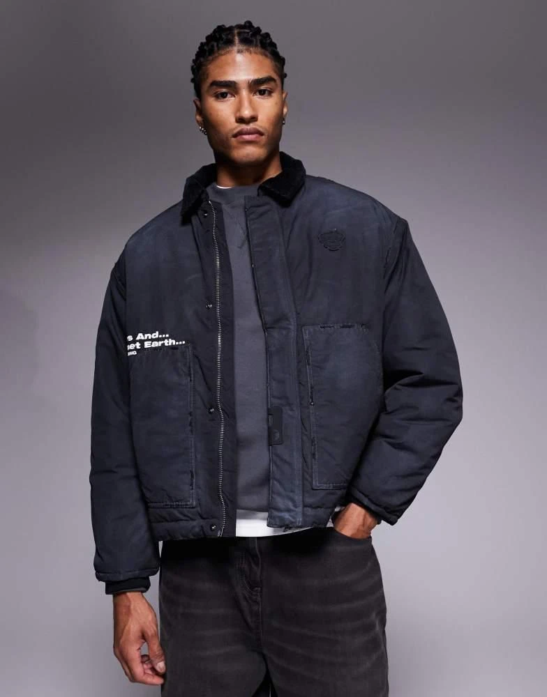 AAPE Aape by A Bathing Ape boxy workwear trucker jacket in overdyed black denim