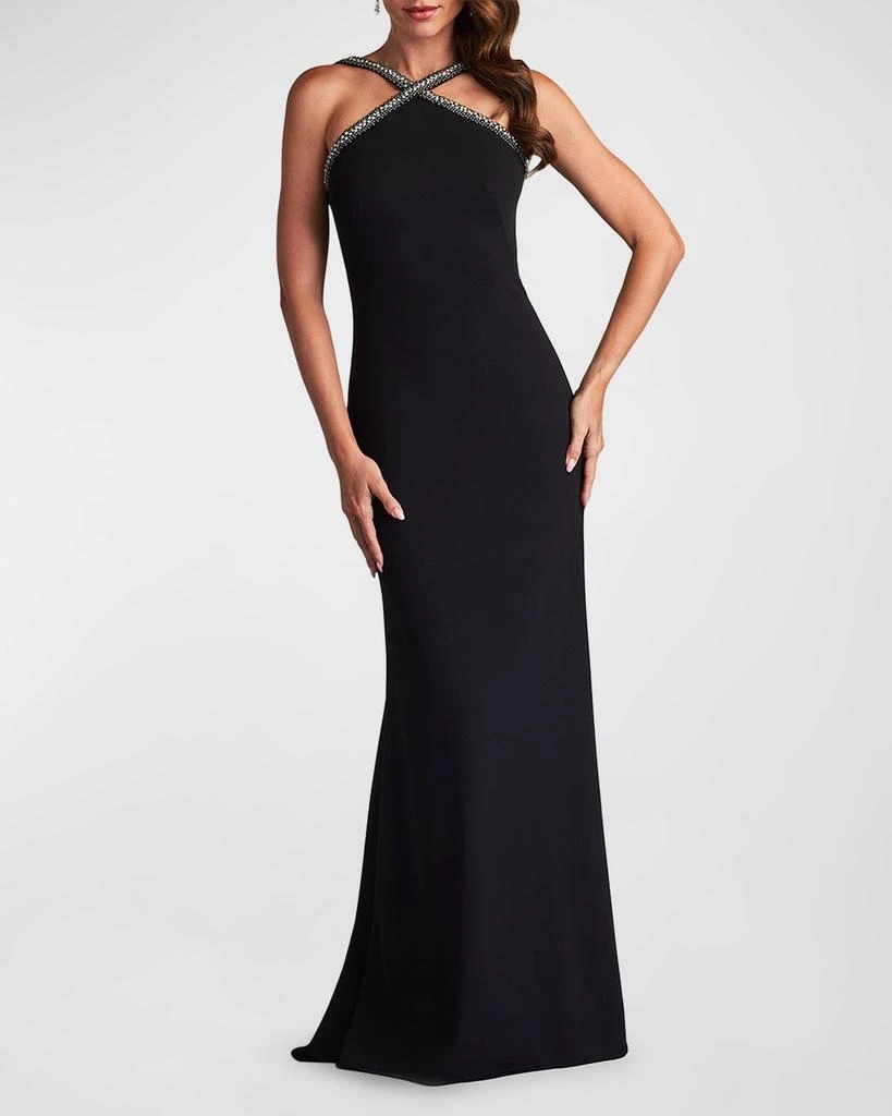 SHO by Tadashi Shoji Beaded Crepe Halter Trumpet Gown 1