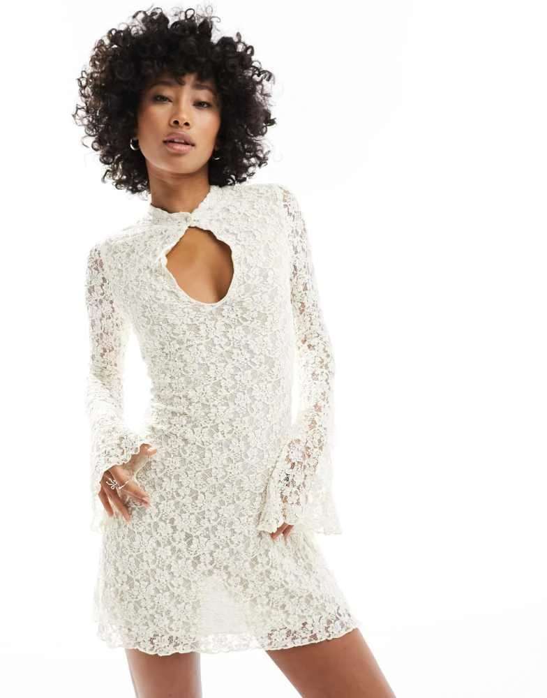 Shop Motel silvanna key hole lace long sleeve mini dress in ivory on Sale  at BeyondStyle  Get 24% Off Motel silvanna key hole lace long sleeve mini  dress in ivory with