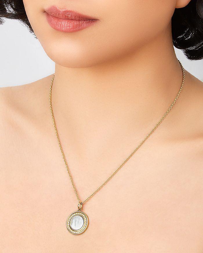 L. Klein 18K Yellow Gold Toscano Mother of Pearl 
Diamond Halo Pendant Necklace, 16-18"