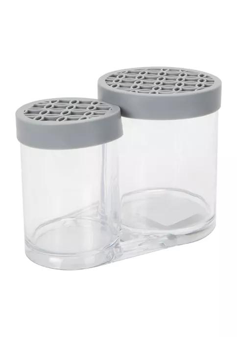 Simplify 2 Compartment Cosmetic Brush Holder In Grey