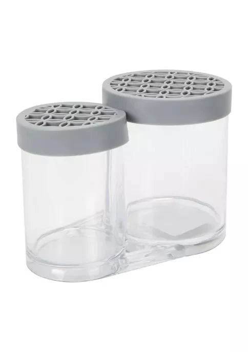 Simplify 2 Compartment Cosmetic Brush Holder In Grey 1