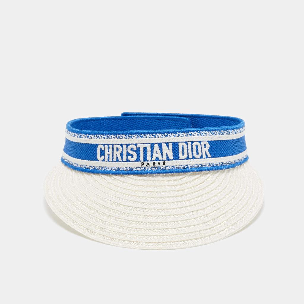 Dior Christian Dior Blue/White Logo Embroidered Straw D-Ocean Visor