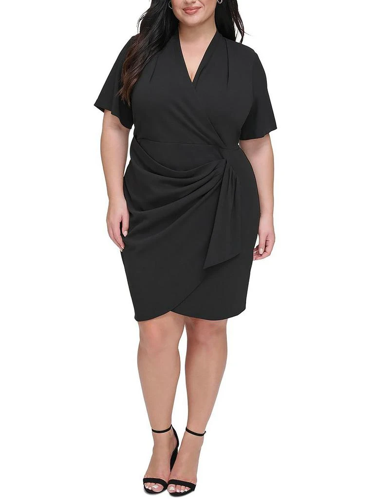 DKNY Plus Womens Side-Ruched V-Neck Wrap Dress 1