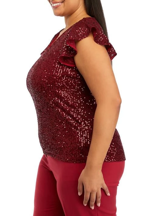 THE LIMITED Plus Size V-Neck Flutter Sleeve Sequin Top 3
