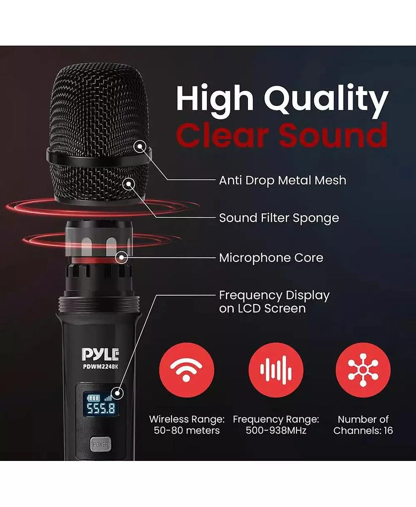 Pyle UHF Wireless Microphone System - 4 Handheld Mics, 4-Channel Receiver, Rack-Mountable, Black 3