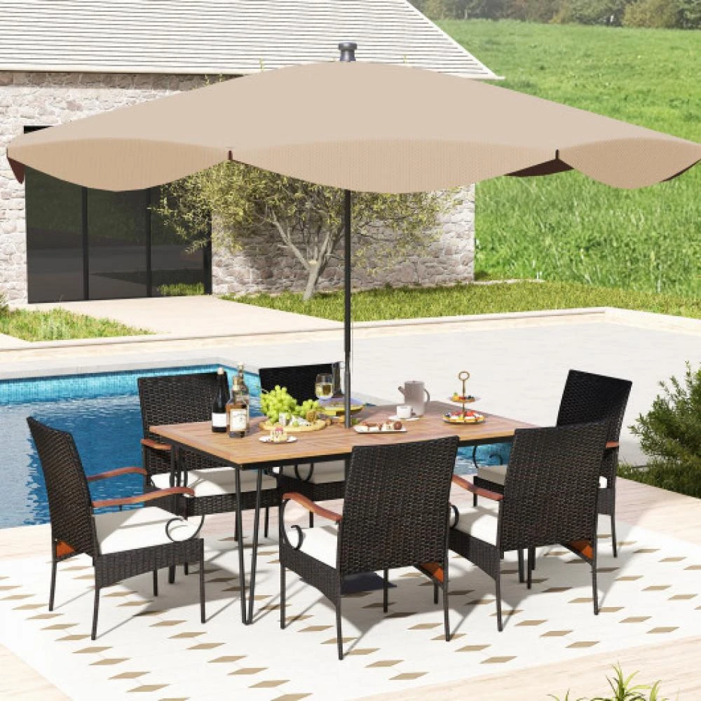 Hivvago 7 Pieces Patio Dining Set with Rattan Armchairs Soft Cushions 2" Umbrella Hole
