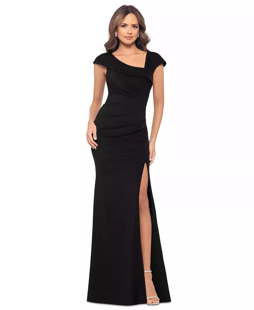 Xscape Women's Asymmetric-Neck Side-Slit Gown - Plum - 6