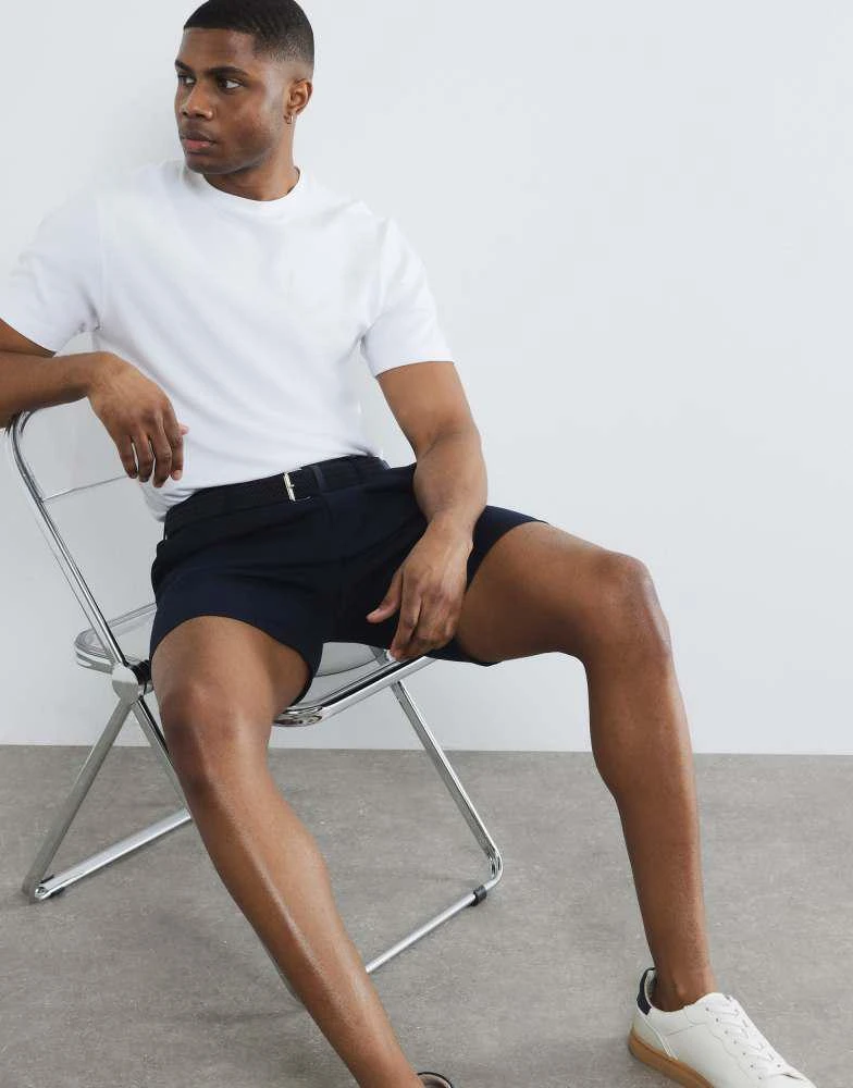 River Island River Island Slim fit belted chino shorts in navy 1