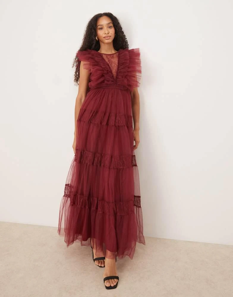 Lace & Beads sheer lace plunge maxi dress in oxblood  On Sale Now with Up  to 65% Off | Discover Exclusive Deals & Savings at BeyondStyle  Authentic  Lace & Beads