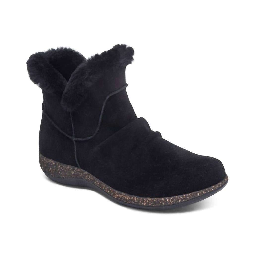 Aetrex Remi Collared Winter Ankle Boot In Black