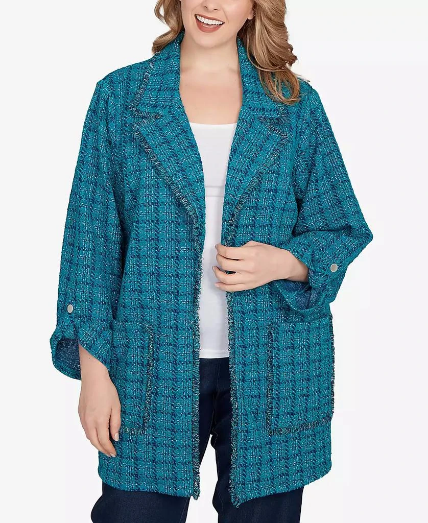 Ruby Rd. Plus Size Open Front Tweed Patch Pocket Jacket