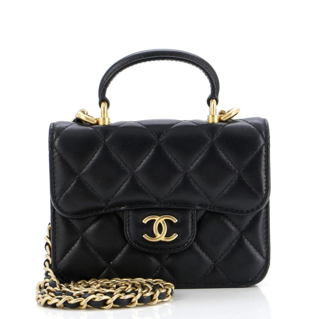 Chanel Top Handle Flap Coin Purse with Chain Quilted Lambskin 1