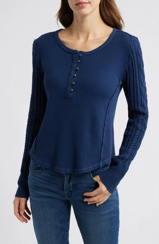 Lucky Brand Textured Sleeve Mixed Media Henley