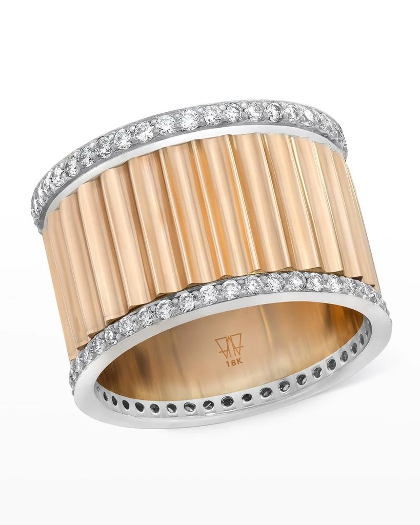 Walters Faith Clive Rose Gold Wide Fluted Band Ring with White Gold and Diamonds 1