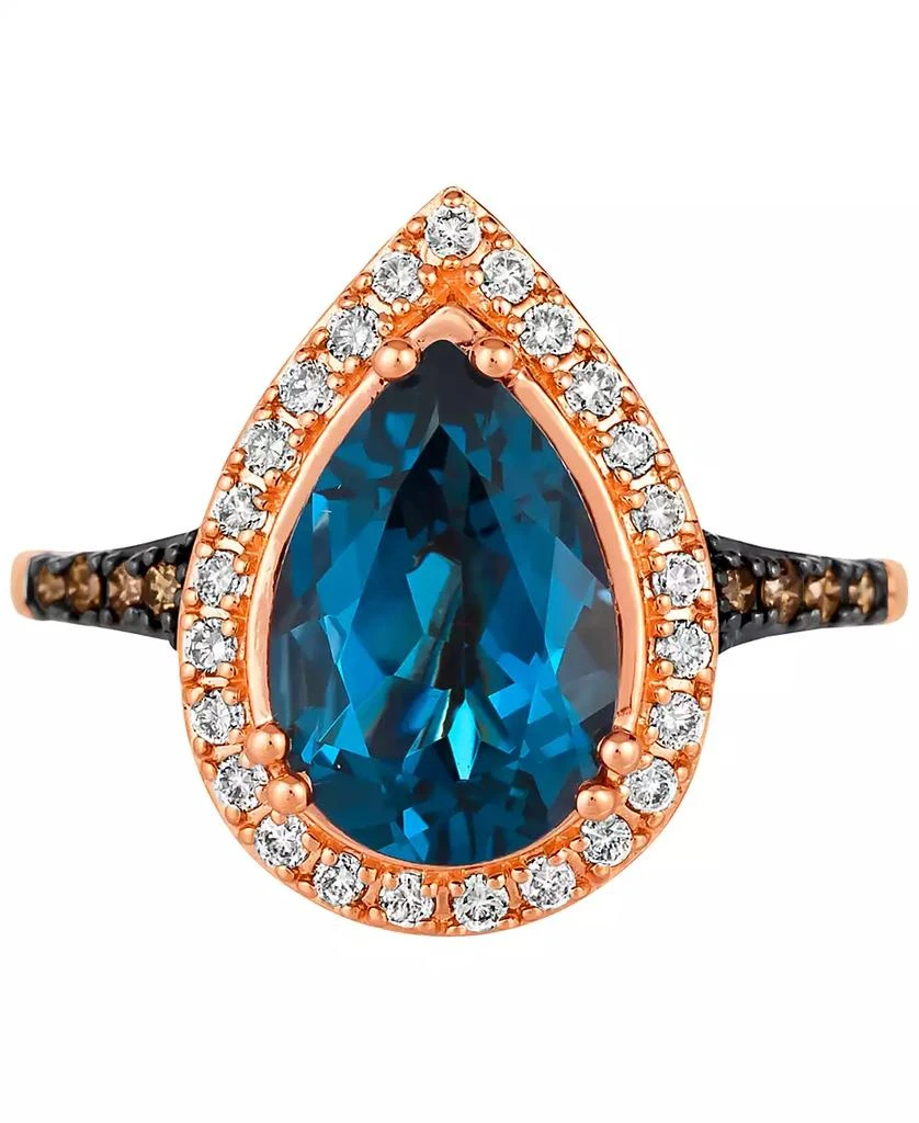 Le Vian Deep Sea Blue Topaz (3 ct. t.w.) & Diamond (3/8 ct. t.w.) Teardrop Halo Ring in 14k Rose Gold 2
