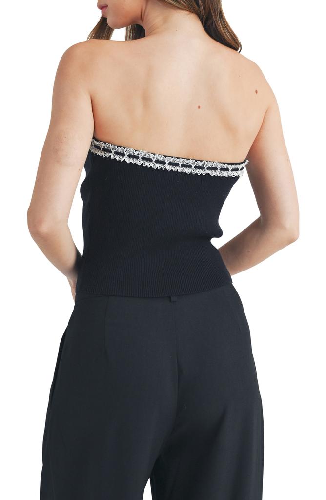 ALL IN FAVOR Lace Trim Strapless Rib Sweater
