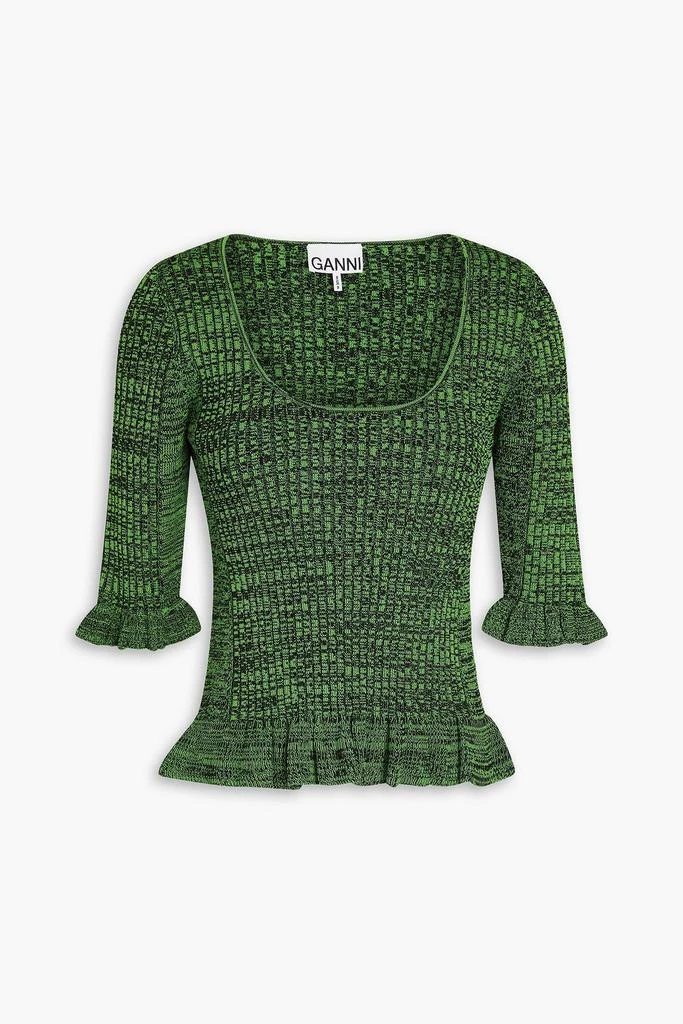 Ganni Ruffled marled ribbed-knit top 1