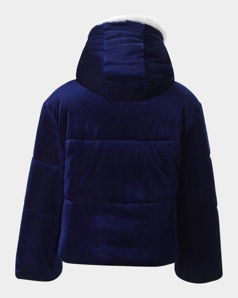 Rachel Riley Girl's Faux Fur Trim Ribbed Hooded Puffer Jacket, Size 2-10 2