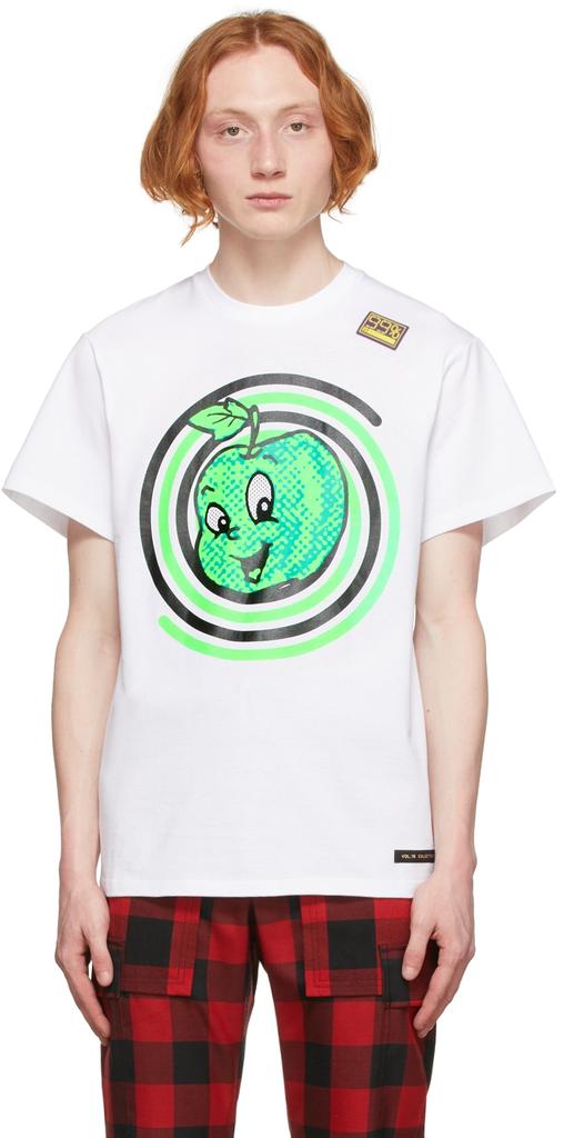 99% IS White Spiral Apple Mesh-Eye T-Shirt