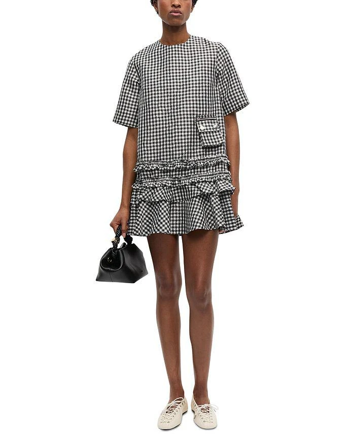 Ganni Crinkled Check Mini Dress - White/Black Ganni Crinkled Check Mini Dress - White/Black