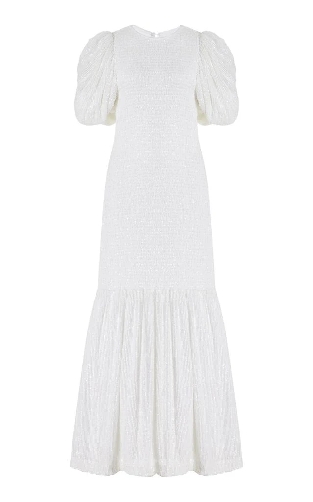 ROTATE Birger Christensen ROTATE - Smocked Sequin Midi Dress - White - EU 38 - Moda Operandi 1