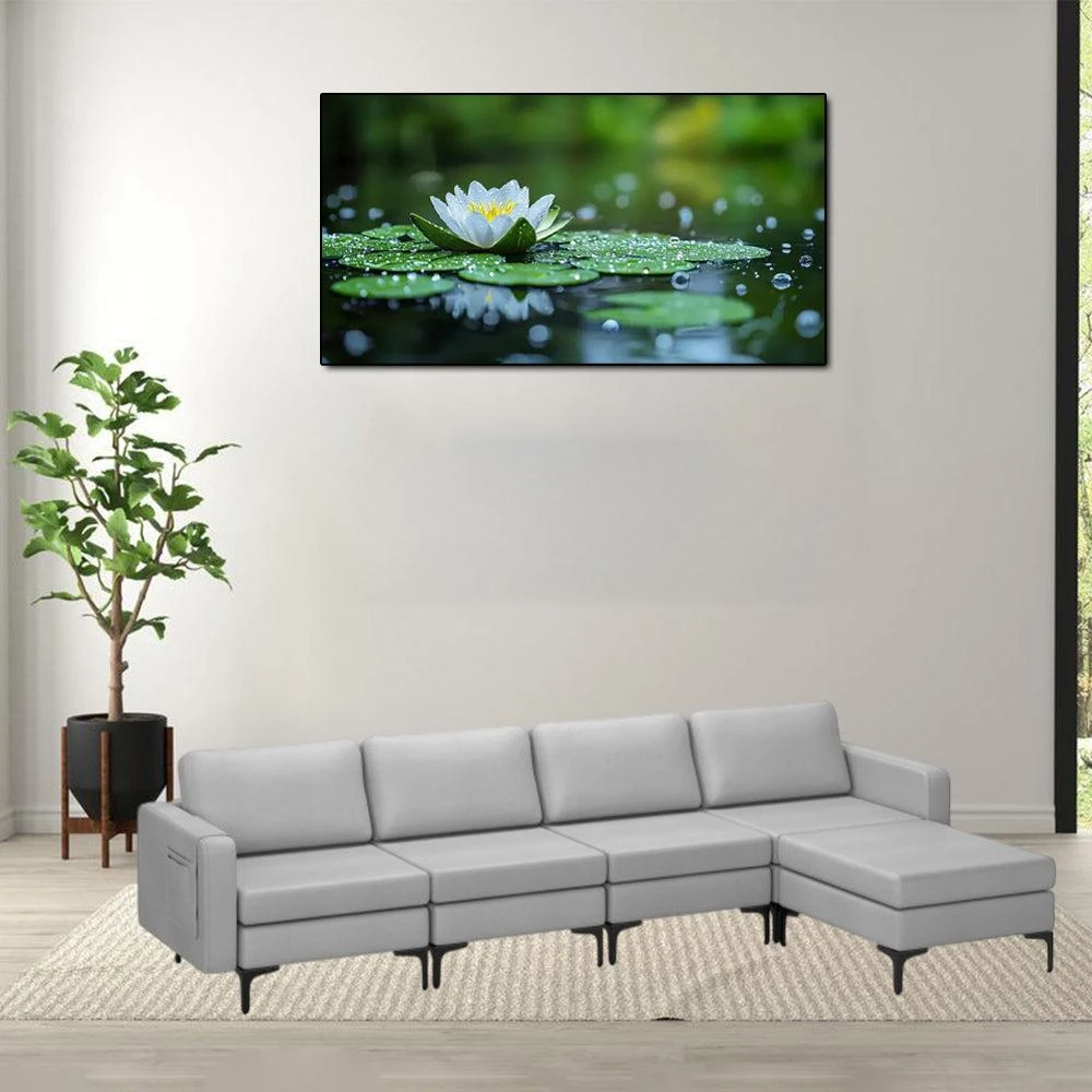 Hivvago Modular L-Shaped Sectional Couch with Reversible Ottoman and Built-in USB Charging Ports