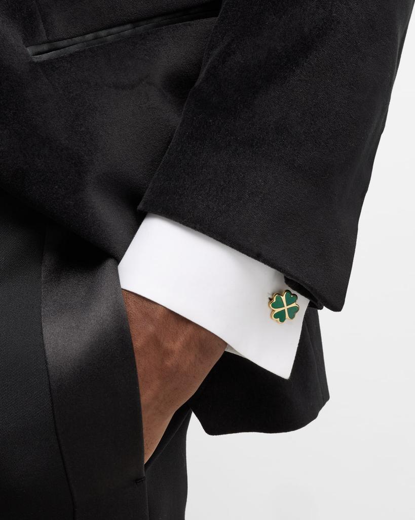 Jan Leslie Men's Gold Vermeil and Green Onyx Four Leaf Clover Cufflinks