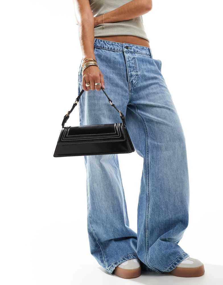 ASOS ASOS DESIGN structured elongated shoulder bag with contrast stitch in black 2