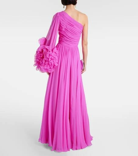 Costarellos One-shoulder ruffled silk gown 3