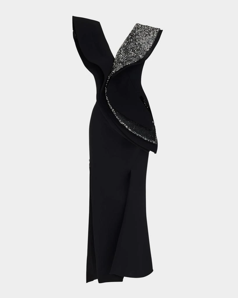 Maticevski Revive Wave Sequined-Ruffle Slit Midi Dress 1