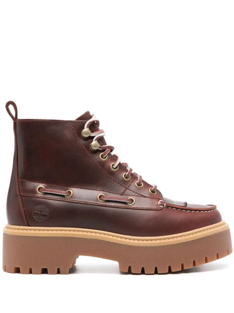 Shop Bordeaux Leather Ankle Boots With Moccasin Stitching on  display picture 3