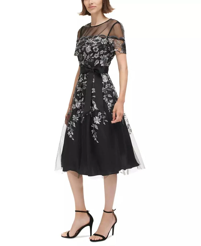 Eliza J Petite Embroidered Illusion Fit & Flare Dress 3