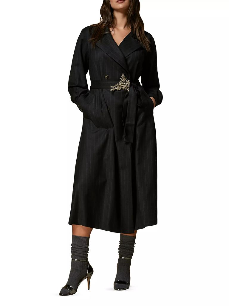 Marina Rinaldi Detroit Pinstripe Virgin Wool-Blend Belted Coat