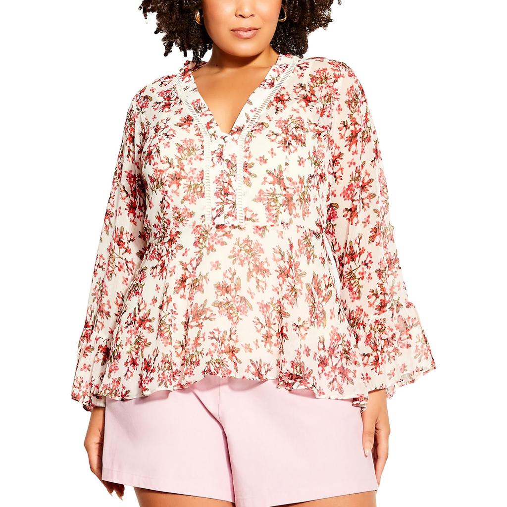 City Chic Plus Jasmine Womens Floral Print Polyester Peasant Top