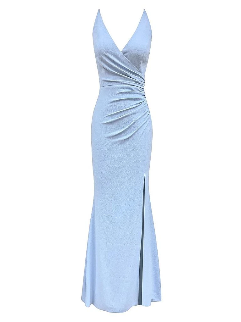 dress the population jordan v neck ruched fitted maxi dress Dress the Population Jordan Plunge Neck Gown - Begonia