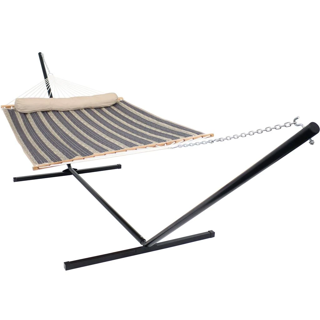 Sunnydaze 2-Person Quilted Fabric Spreader Bar Hammock with Detachable Pillow and Stand - 400 lb Weight Capacity/15' Stand 9