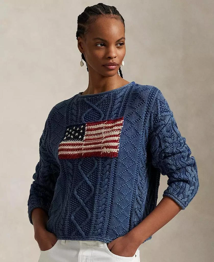 Ralph Lauren Women's Flag Aran-Knit Cotton Sweater 1