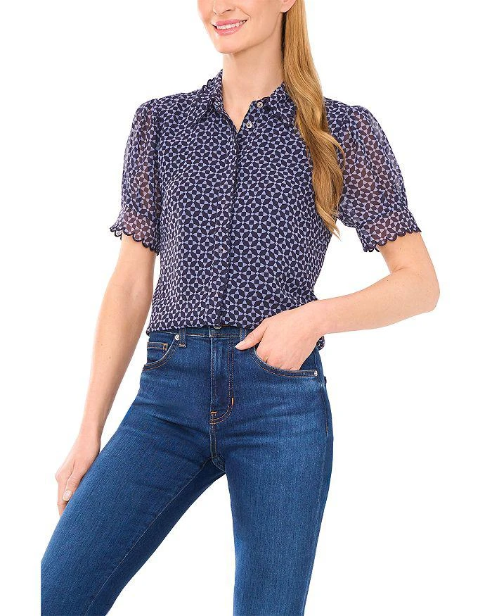 CeCe Scalloped Short Sleeve Top