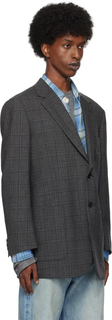 AURALEE Gray Bluefaced Wool Check Double-Breasted Blazer 2