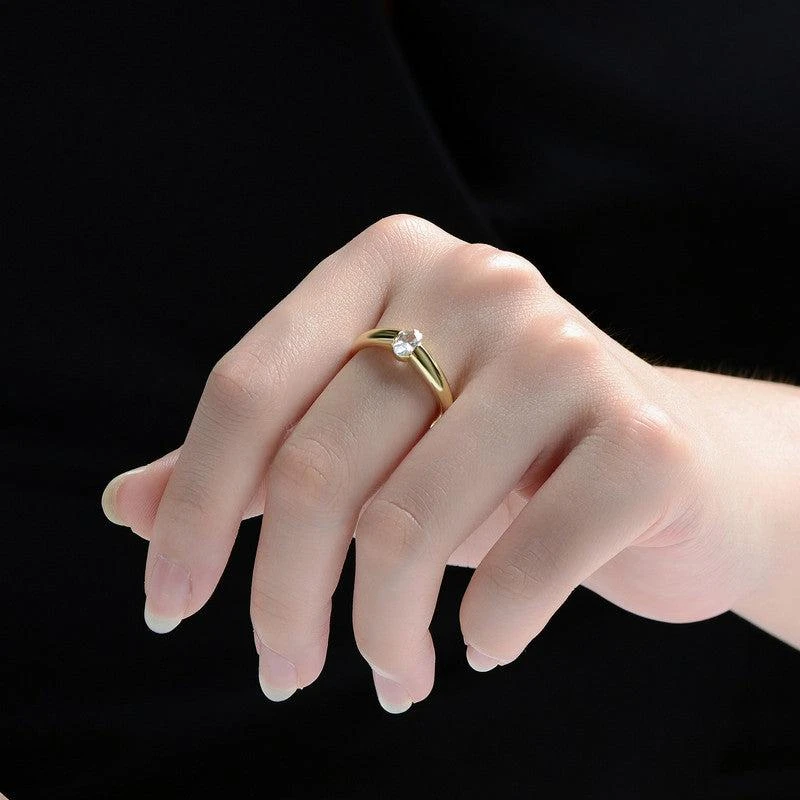 Genevive Sterling Silver 14K Gold Plated with Clear Cubic Zirconia Solitaire Ring 3