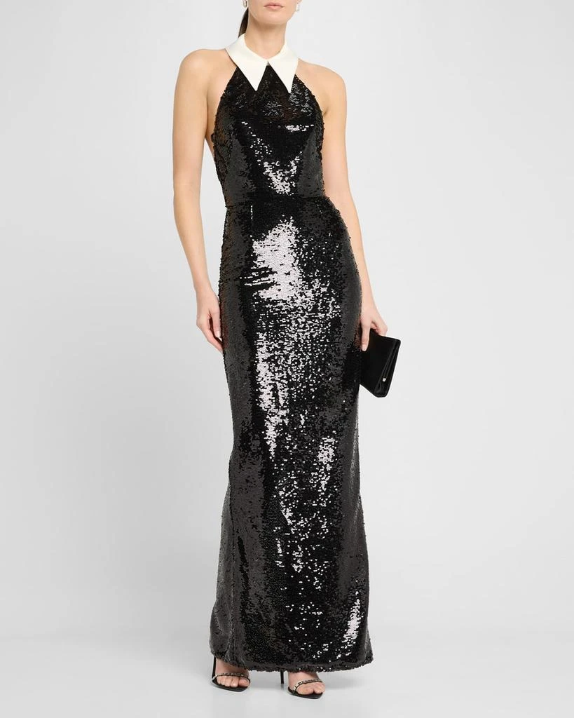 BRONX AND BANCO Wednesday Collared Sequin Column Gown 4